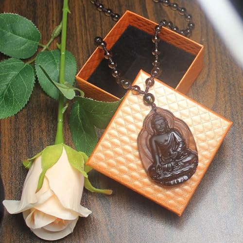 Natural black ice obsidian sakyamuni buddha Herbalist medicine buddha necklace Amulet pendant bead with adjustable chain for women or men