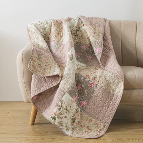 SLPR Cotton Quilted Throw Blanket, 50" x 60" Floral Farmhouse Patchwork Quilt, Shabby Chic Patchwork Throw Lap Quilt for Couch, Secret Garden - color: Secret Garden