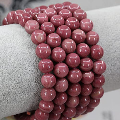 Keleny Gem Semi Precious Gemstones 8mm Natural Quartzite Stone Round Beads Rock Crystal Jasper Stretch Bracelet 7 Inch Unisex - color: AA Grade Pink Rhodonite