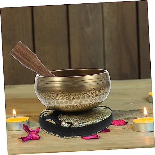 LIFKOME Hand-hammered Meditation Bowl Set for Yoga Relaxation Yellow Tibetan Singing Bowl with Mesmerizing Sound Portable Stress Relief Tool for Mindfulness and Calm