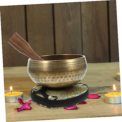 LIFKOME Hand-hammered Meditation Bowl Set for Yoga Relaxation Yellow Tibetan Singing Bowl with Mesmerizing Sound Portable Stress Relief Tool for Mindfulness and Calm