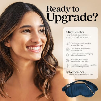 Pure Silk Sleep Mask [100% 6A Mulberry Silk, 22 Momme] Light Blocking Travel Essentials. Eye Masks for Sleeping. Black Oeko-Tex Blindfold. Eye Covers for Men & Women - color: Midnight Navy