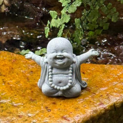 OwMell Japanese Jizo Monk Statue, Buddha Jizo Figurine Memorial Aquarium Statue Ornament - Laughing Buddha Small - color: Laughing Buddha Small