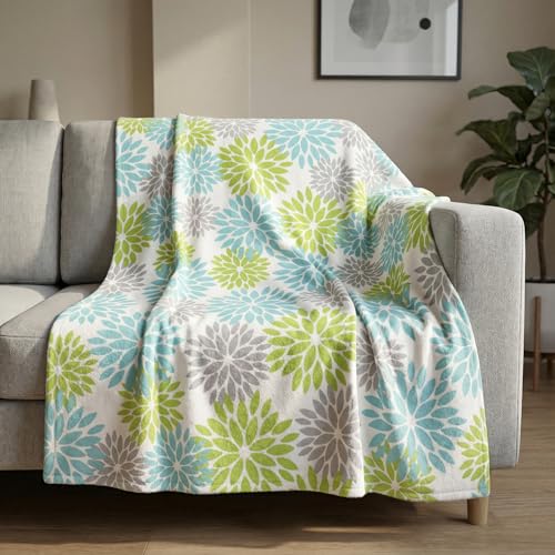 Horaldaily Green Dahlia Pinnata Flannel Blanket Throw, Spring Summer Floral Soft Fuzzy Plush Cozy Fleece Blanket for Couch Sofa Bed Lounging, Ideal Gifts for Kids Adults Self, 50x60 - color: Green, size: Throw(50x60'')