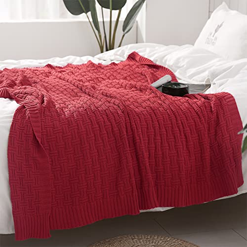 TREELY 100% Cotton Knitted Throw Blanket Couch Cover Blanket(50 x 60 Inches, Red) - color: Red, size: Throw (50 in x 60 in)
