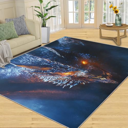 Fierce Dragon Rug 5.3x6.6-5.3x6.6 Rug, Ancient Animal Area Rugs for Living Room, Dark Fantasy Washable Rugs for Bedroom, Fantasy Mat, Magical Animal Carpet - Western Dragon Home Decor - color: 1-fierce Dragon, size: 5.3x6.6ft (63x79in)