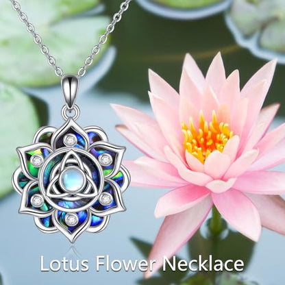 ONEFINITY Lotus Necklace 925 Sterling Silver Moonstone Pendant Necklace Yoga Lotus Jewelry for Women - style: Celtic Knot Lotus