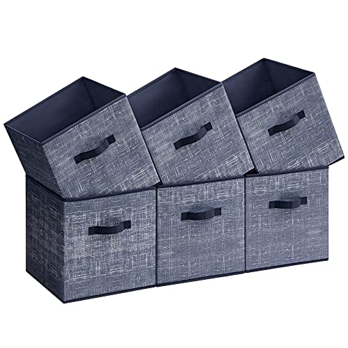 SONGMICS Storage Cubes, 11.8-Inch Non-Woven Fabric Bins with Double Handles, Set of 6, Closet Organizers for Shelves, Foldable, for Clothes, Misty Blue UROB030I01 - color: Misty Blue, size: 12 Inch-6 Pack