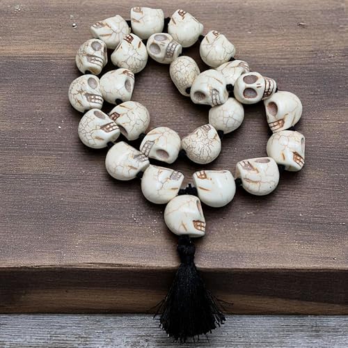 Mund Mala Skull Necklace – Mahakali Rosary 33+1 Beads – Narmund Bone Mala for Tantric Kali Sadhana, Yoga, Meditation, Healing, Evil Eye Protection, Gothic Halloween Jewelry