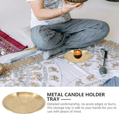 Altar Plate Candle Holder Candlestick Decorative Candle Stand Tealight Tray for Home Witchcraft Altar Supplies 14cm Golden