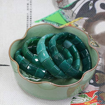 Keleny Gemstones Semi Precious 15mm Square Grain Faceted Beaded Stretch Bangle 7.5 Inch Unisex - color: Dyed Green Agate