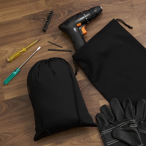 Black Cotton Drawstring Bags, Reusable Quality with Double String, For Pantry Gifts Kitchen - Pack of 6 (Black Cotton Blend, 10 x 15 Inch) - color: Black Cotton Blend, size: 10 x 15 Inch