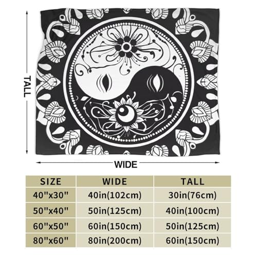 Yin and Yang Mandala Buddhism Reversible Flannel Throw Blanket- Ultra Soft Lightweight for Bed, Sofa, Travel & Camping 50"X40" Inch - size: 50"x40"