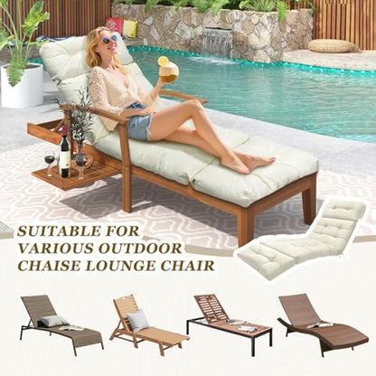 Outdoor Chaise Lounge Chair Cushion 75.1 x 23.6 x 4.7in, Waterproof Replacement Cotton Patio Thickened Pool Lounge Chair Cushion with Ties for Patio Outdoor Furniture,Beige - color: Beige