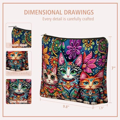 Mom Bohemian Cat Makeup Bag Gift: Cute Boho Cats Themed Cosmetic & Toiletry Organizer Pouch For Daughters, Sisters, Friends,Teen Girls & Women.Ideal Gift For Travel, Birthdays. - style: Boho Cat