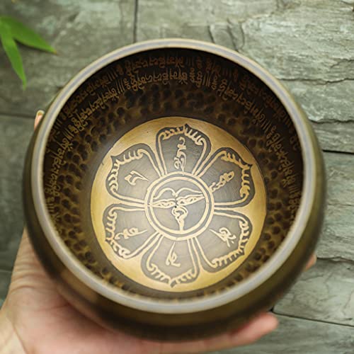 Singing Bowl Sound Bowl Yoga Meditation Meditation Bowl Sanskrit Bowl Copper Chime Bowl Ornament for Meditation Relaxation，12.4cm - size: 12.4cm
