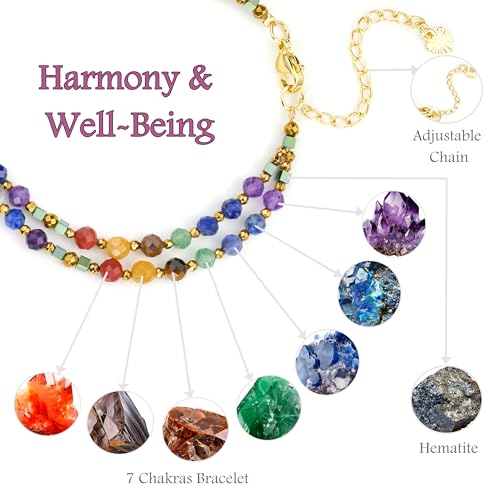 Farfume Beaded Bracelets for Women, Chakra Crystal 4mm Beads Gemstone Natural Stone Bead Spiritual Jewelry Gifts for Women - color: Colorful Chakra-Well-Being
