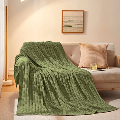 Aormenzy 50x60 Cozy Acrylic Cable Knit Blanket for Couch, Sofa, Bed, Olive Green (1.7lb) - color: Olive Green