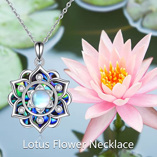 ONEFINITY Lotus Necklace 925 Sterling Silver Moonstone Pendant Necklace Yoga Lotus Jewelry for Women - style: Abalone shell lotus