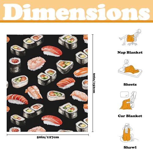 Sushi Food Lightweight Flannel Bedding Blanket,Washable Fleece Throw Blanket for Bed, Couch, Sofa, Camping,60''x 50'' - color: Sushi, size: 50" X 60"