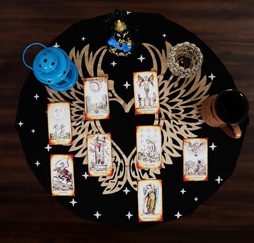 Indian Consigners Altar Cloth Angel Wings Witchcraft Alter Tarot Spread Top Cloth Wiccan Square Spiritual 18 by 18 Sacred (Angel Wings Gold Silver) - color: Golden Angel Wings
