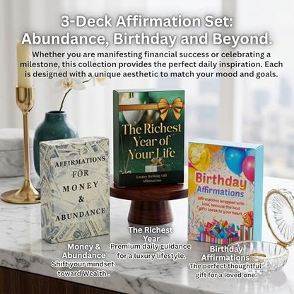 Isaac Liev Positive Daily Affirmation Cards For Women, Money & Wealth (Richest) Positive Affirmations Deck for Manifestation, Abundance & Success Mindset - style: 3-PACK -52 Birthday Cards, Money Abundance Affirmations, Richest Birthday