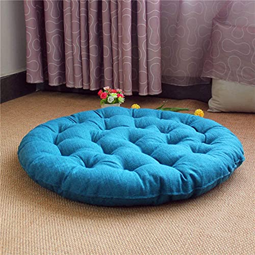 Japanese Round Futon,Large Linen Tatami Floor Pillow,Thicken Tufted Cotton Seat Cushion,Solid Color Floor Cushion,Yoga Meditation Cushion Balcony Outdoor(Size:55x55cm(22x22inch),Color:Blue) - color: Blue, size: 55x55cm(22x22inch)