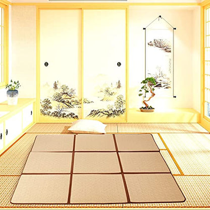 Nisorpa 71'' x 71'' Japanese Rug Tatami Rug Mat 0.47'' Thick Japanese Floor Mattress Rattan Non-Slip Breathable Memory Foam Area Rug Bedroom Tatami Mat, Brown - color: Brown