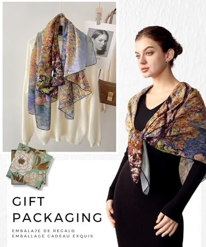 PoeticEHome Cashmere Scarf Wrap 36"x36" - Featherlight & Wrinkle-Free Artistic Square Shawl for Travel & Office, Gift Ready - color: Antibes - 36"