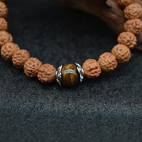 KIKILA Handmade 5 Mukhi Rudraksha Bracelet Beaded Meditation Wrist Tibetan Bracelet Japa Prayer Charm Bracelets