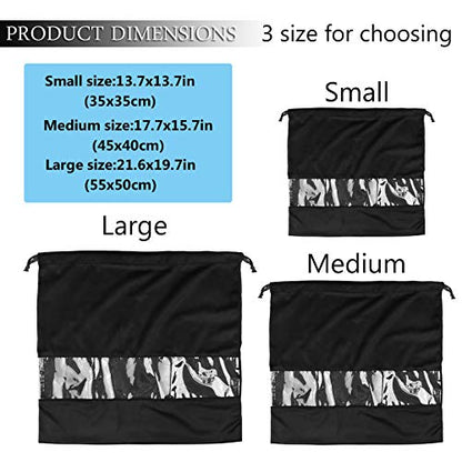 PlasMaller Dust Cover Storage Bags Terylene Flannel Drawstring Pouch with Clear View Window For Handbags Purses Pocketbooks Shoes Boots Set of 2 (21.6 x 19.7 in), Black