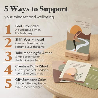 Daily Positive Affirmation Cards for Women - 50 Mindfulness Meditation Cards for Self Care in Tin Box with Wooden Stand - Motivational & Inspirational Gifts for Women, Best Friend, Sister