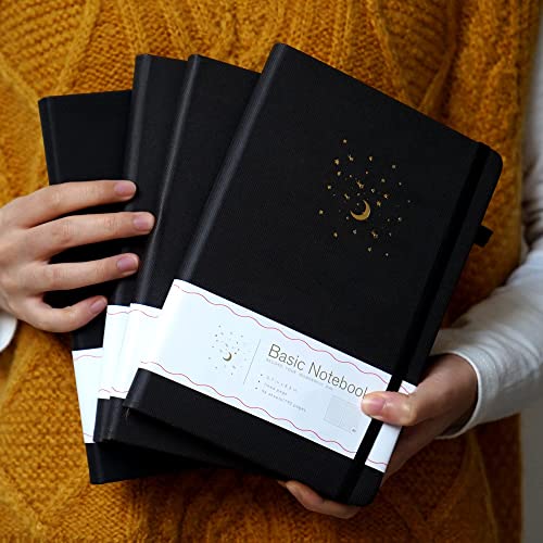 CAGIE 4 Pack Lined Journal Notebooks for Work, Hardcover Notebook Journal with Pen Loop, A5 Leather Notebook Journal Cover, Medium 5.7" x 8.3", (Black Ruled) - color: 4 Pack Black