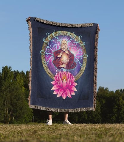 3dRose Buddhist Monk Meditating with Lotus Woven Blanket