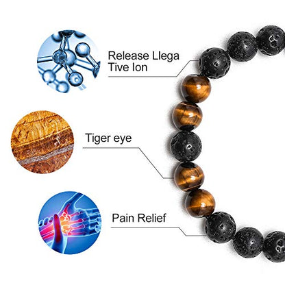 M MOOHAM Fathers Day Gift Mens Bracelet - Beaded Natural Stone 8mm Tiger Eye Matte Agate Lava Rock Bracelets for Men Teen Boys Grandpa Dad Birthday Gifts Jewelry - style: Lava Rock Tiger Eye Bracelet