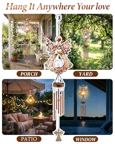 Solar Angel Wind Chimes for Outside: Melodious Mother's Day Birthday Gifts for Mom Women Grandma Her Wife - Weatherproof Metal Outdoor Decor Easy Hanging for Garden Patio Tree Window Memorial