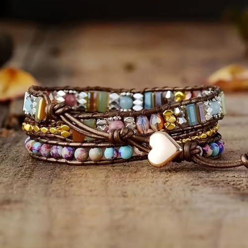 Boho Wrap Bead Bracelet for Women - Handmade Adjustable Natural Stone Beaded Bracelets Yoga Healing Bracelet Bangle Hippie Jewelry - color: Mixed beads