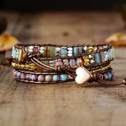 Boho Wrap Bead Bracelet for Women - Handmade Adjustable Natural Stone Beaded Bracelets Yoga Healing Bracelet Bangle Hippie Jewelry - color: Mixed beads