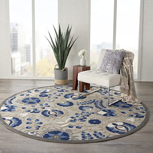 Nourison Home Aloha Natural Blue 7'10" x Round Area Rug - Easy Clean, Non Shedding, Bed Room, Living Room, Dining Room, Kitchen (8' x Round) - color: Natural Blue, size: 7'10" (Round)