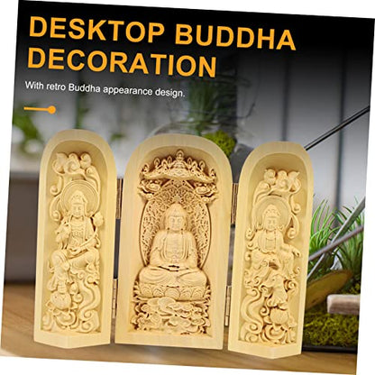 Buddha Statue for Home Decor Wooden Buddha Figurine 3-Compartment Box Handmade Pine Wood Spiritual Carving for Meditation and Zen Spaces for Home and Office Decoration Style