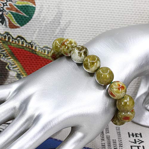 Keleny Natural Gem Semi Precious Gemstones 14mm Round Beads Crystal Stretch Bracelets 7 Inch Unisex - color: 14mm Green Serpentine