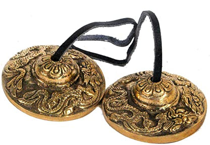 Mystery Mountain Tibetan Buddhist Tingsha Meditation Feng Shui Cymbals/Chimes - Mantra Design - 7cm Diameter TB1