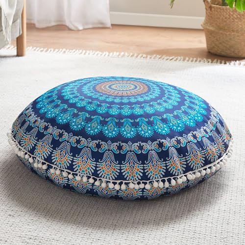 Codi Meditation Floor Pillow, Round Large Pillows Seating for Adults, Bohemian Mandala Circle Cushion for Outdoor Fireplace Yoga Living Room, 32 Inch, Memory Foam Added, Navy - color: Round | Navy, size: 1 Count (Pack of 1)