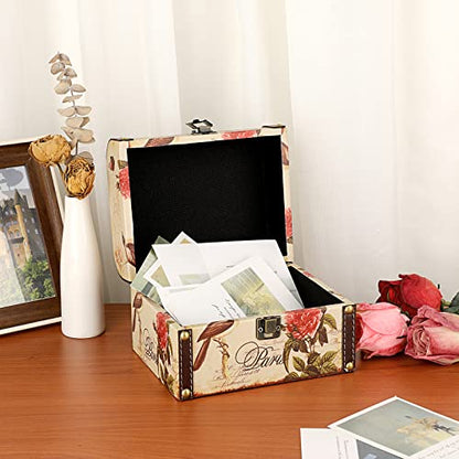 Decorative Treasure Chest Box, Wooden + PU Leather Storage Box for Jewelry Trinkets, Keepsakes box for Girls Women Gifts (Bird + Flower Pattern)