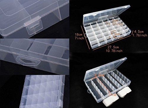 Kamay's Large Transparent Thick Hard 36 Grids Adjustable Compartment Slot Plastic Craft Storage Box Organizer For Toy Desktop Jewelry Accessory Drawer Or Kitchen Removable Dividers Container - style: XL36 Compartment Slot