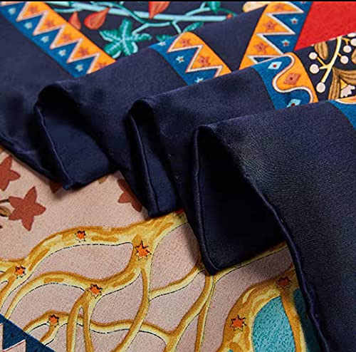 ANDANTINO 100% Silk Scarf 43" Large Square Lightweight Headscarf& Shawl–Women Hair Wraps-With Gift Packed - color: Navy Plant World