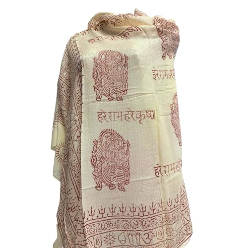 Indian Ganesh Om Meditation Yoga Altar Cloth Prayer Shawl Scarf (Creme White)