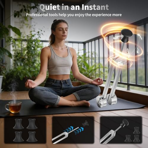Tuning Fork Kit for Healing - 128Hz, 136.1Hz, 256Hz, 384Hz Weighted & Unweighted Tuning Forks for Chakra Sound Therapy, Meditation, Yoga, Stress Relief & Relaxation - Comes with Pouch, Ideal Gift