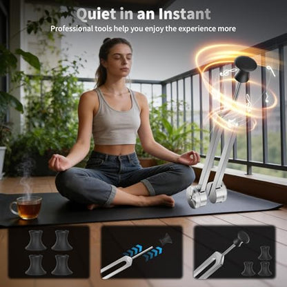 Tuning Fork Kit for Healing - 128Hz, 136.1Hz, 256Hz, 384Hz Weighted & Unweighted Tuning Forks for Chakra Sound Therapy, Meditation, Yoga, Stress Relief & Relaxation - Comes with Pouch, Ideal Gift