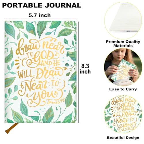 Bible Verse Lined Journal Notebook for Women Men, 200 Pages A5 Hardcover Leather Journals for Writing & Note Taking, Greenery Leaves College Ruled Notebook Diary Notepad, Christian Gifts - color: Multi 1299
